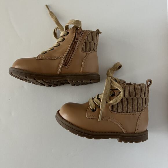 Consciously Baby Leather Knit Combat Boots - Picture 3 of 11